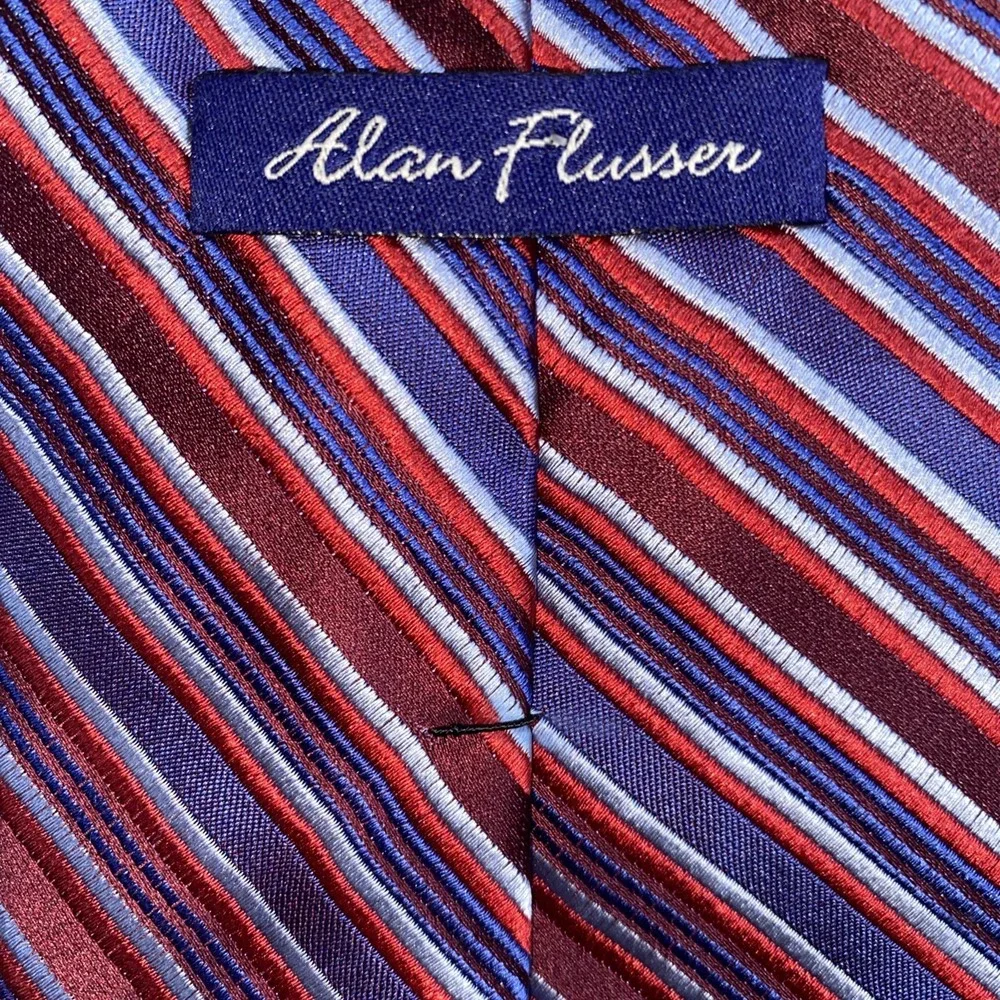 ALAN FLUSSER Striking Red Blue‎ Diagonal Striped Men's Silk Necktie 3.75
